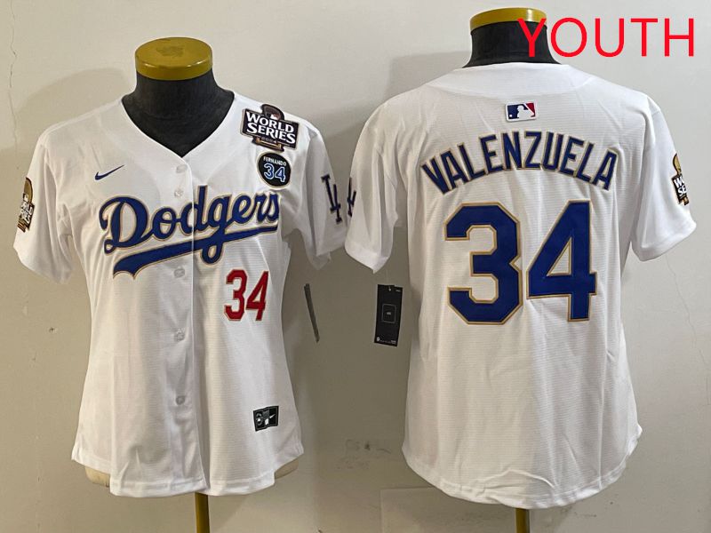 Youth Los Angeles Dodgers #34 Valenzuela White Game 2025 Nike MLB Jersey style 3271